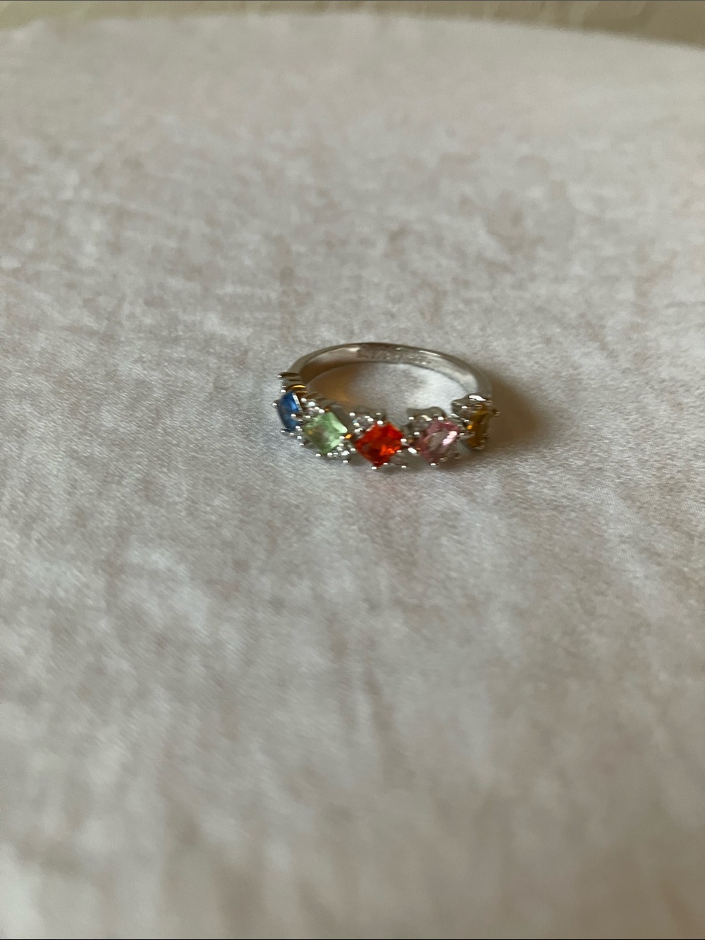 Bomb Party: Silver Tone Multicolor Gemstone Ring- 7